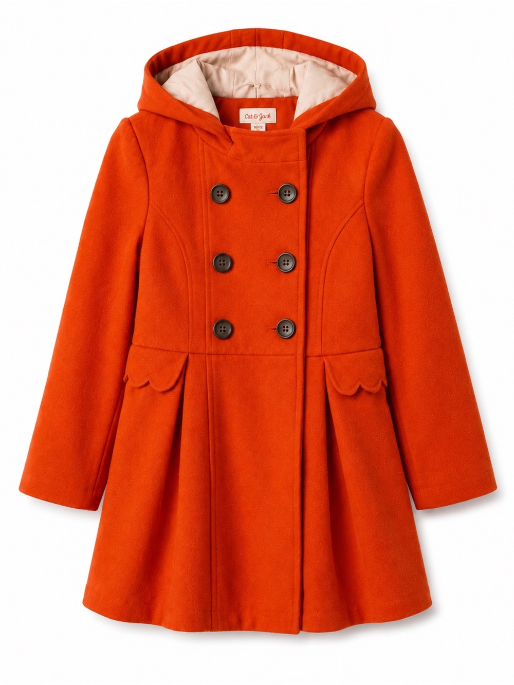 Cat & Jack Girls Orange Hooded Coat Size 10/12 Double Breasted Winter Dress